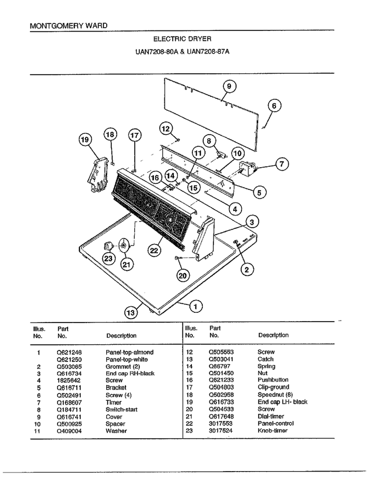 Electrical Dryer Diagram and Parts List for 7208A  Frigidaire Dryer
