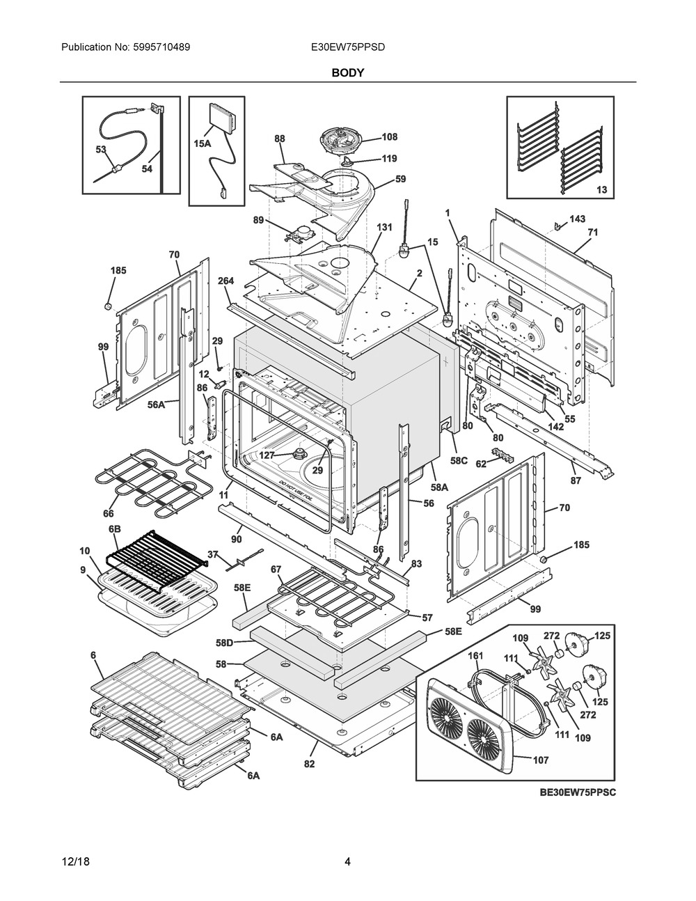 Body Diagram and Parts List for E30EW75PPSD  Frigidaire Wall Oven