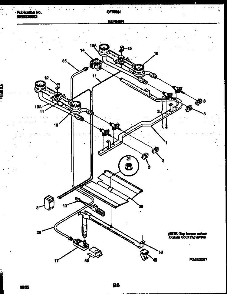 BURNER, MANIFOLD AND GAS CONTROL Diagram and Parts List for GF600ND8  Frigidaire Range
