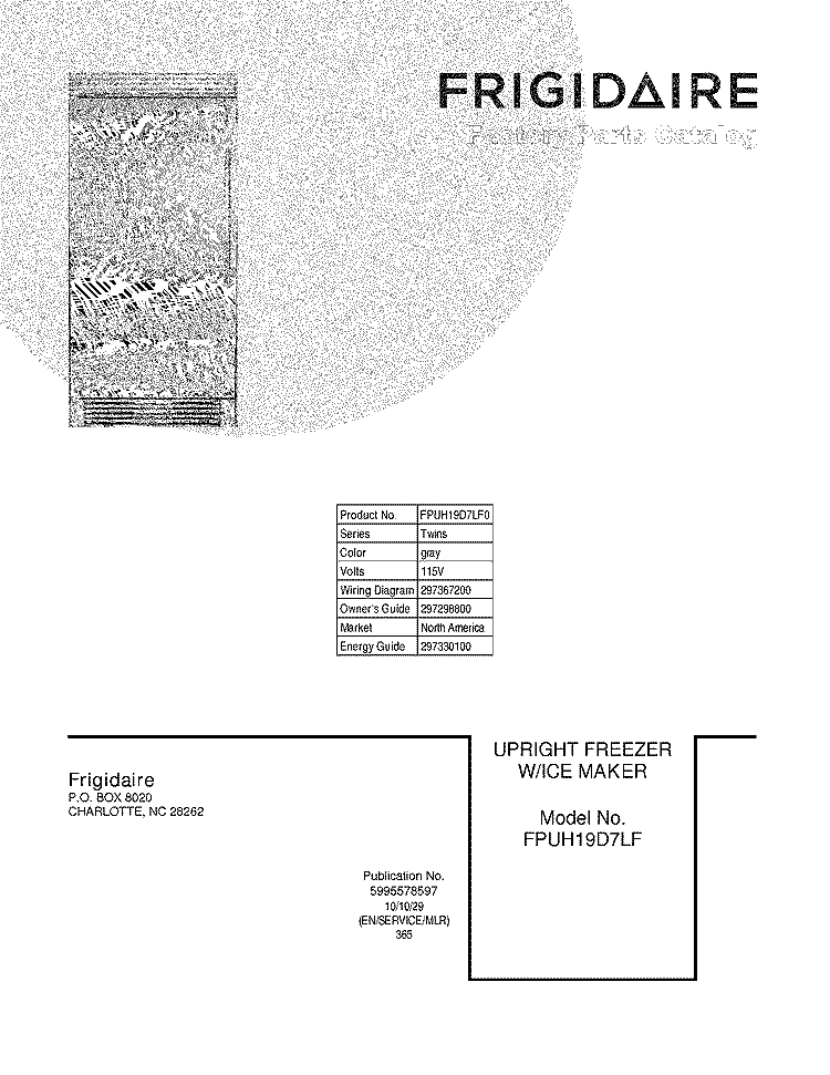 COVER Diagram and Parts List for FPUH19D7LF0  Frigidaire Freezer