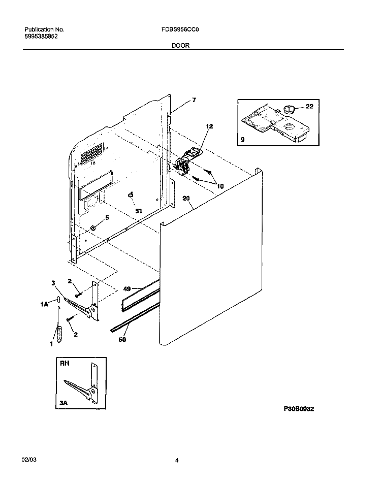 DOOR Diagram and Parts List for FDBS956CC0  Frigidaire Dishwasher