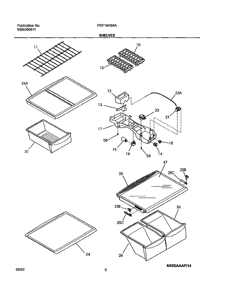 SHELVES Diagram and Parts List for FRT18HS6AW8  Frigidaire Refrigerator