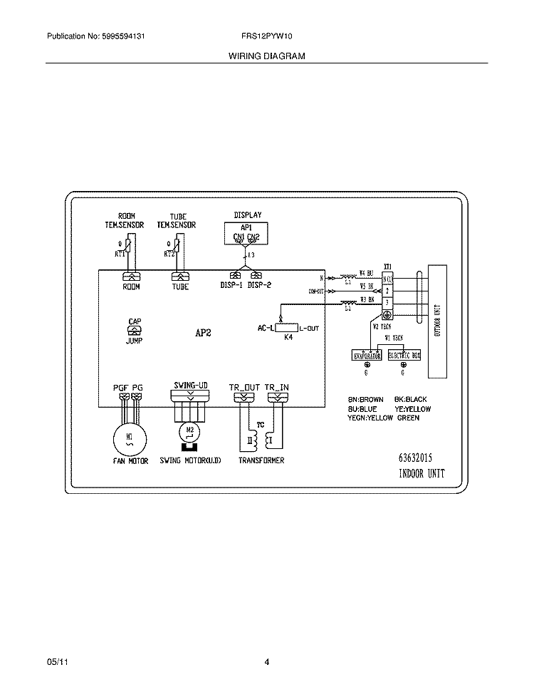 WIRING DIAGRAM Diagram and Parts List for FRS12PYW10  Frigidaire Air Conditioner