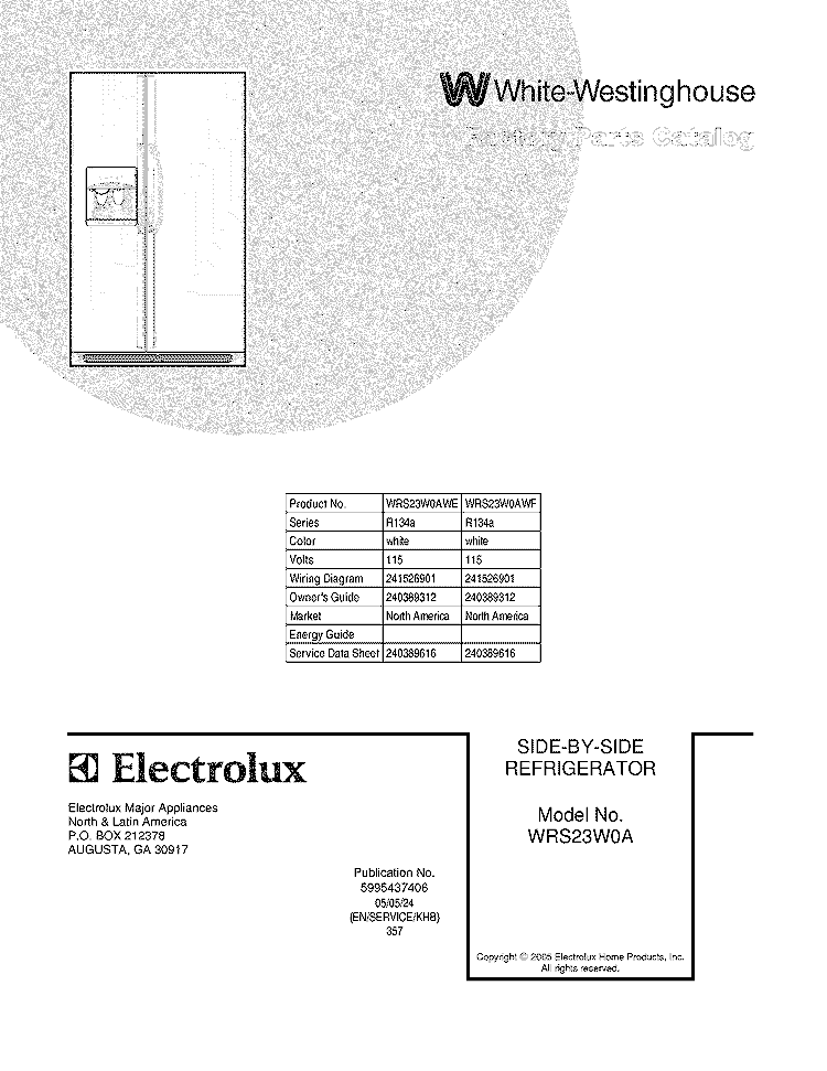 COVER Diagram and Parts List for WRS23W0AWF  Westinghouse Refrigerator