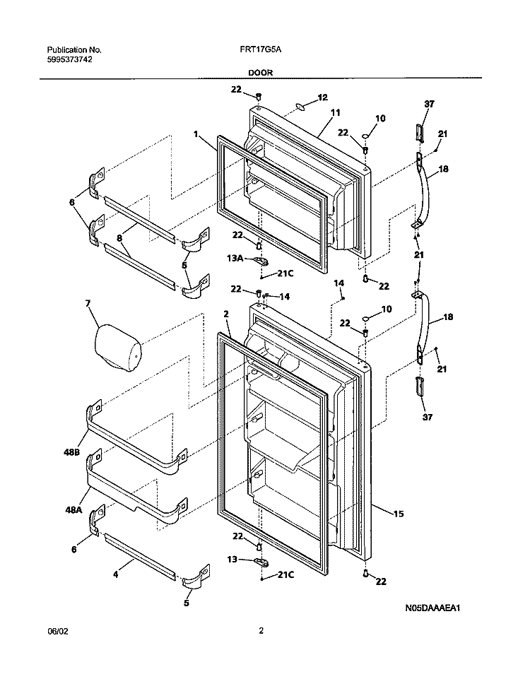 DOORS Diagram and Parts List for FRT17G5AW1  Frigidaire Refrigerator