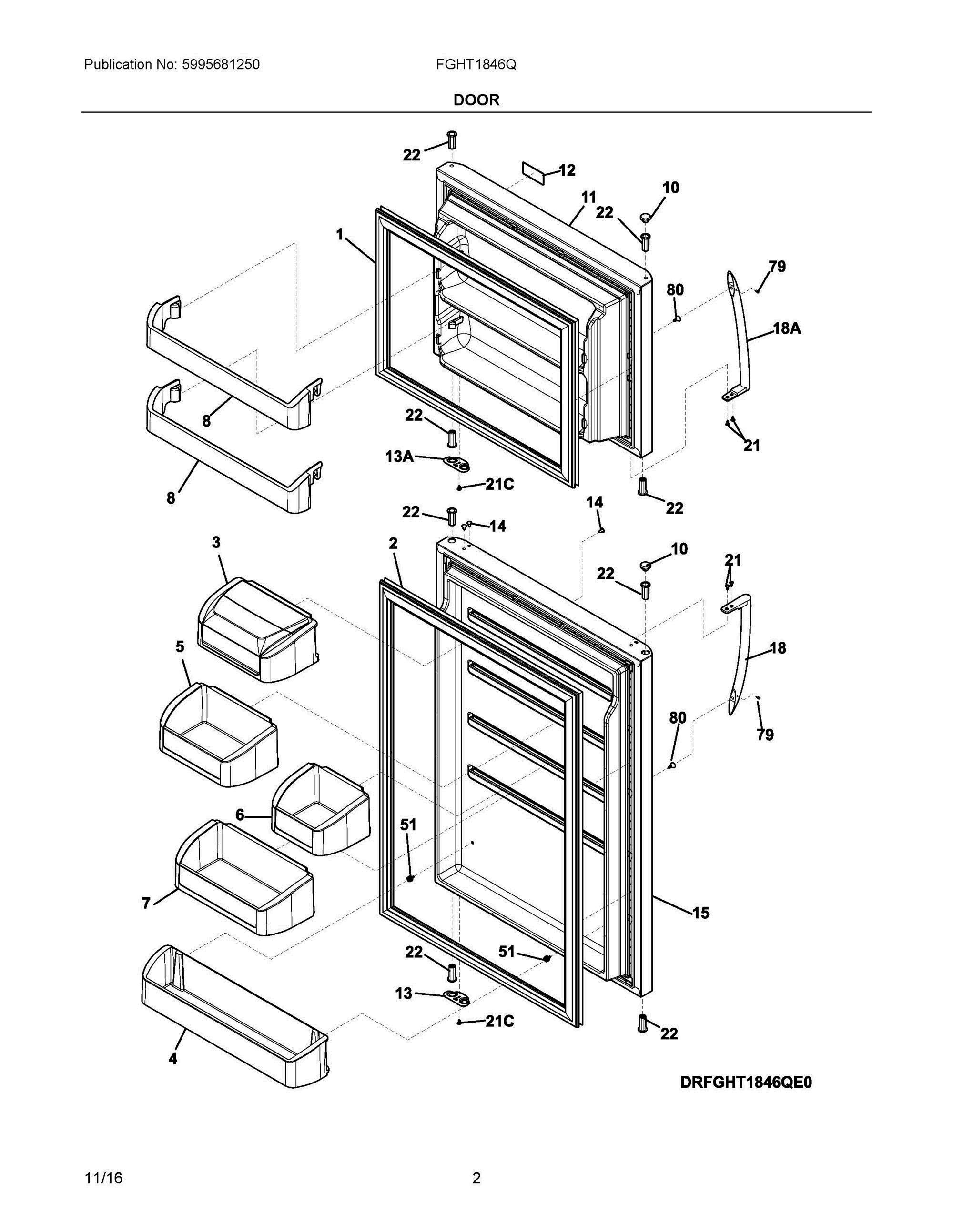 02 - DOOR Diagram and Parts List for FGHT1846QF2  Frigidaire Refrigerator