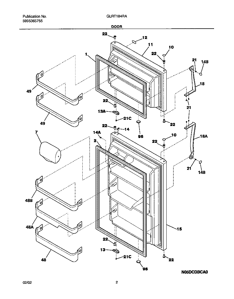 DOOR Diagram and Parts List for GLRT184RAB3  Frigidaire Refrigerator