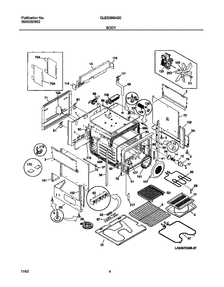 BODY Diagram and Parts List for GLES388ASE  Frigidaire Range