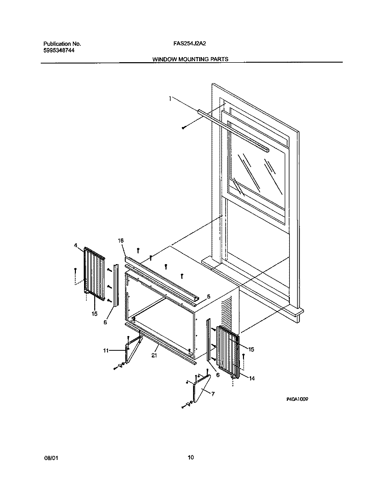 WINDOW MOUNTING Diagram and Parts List for FAS254J2A2  Frigidaire Air Conditioner
