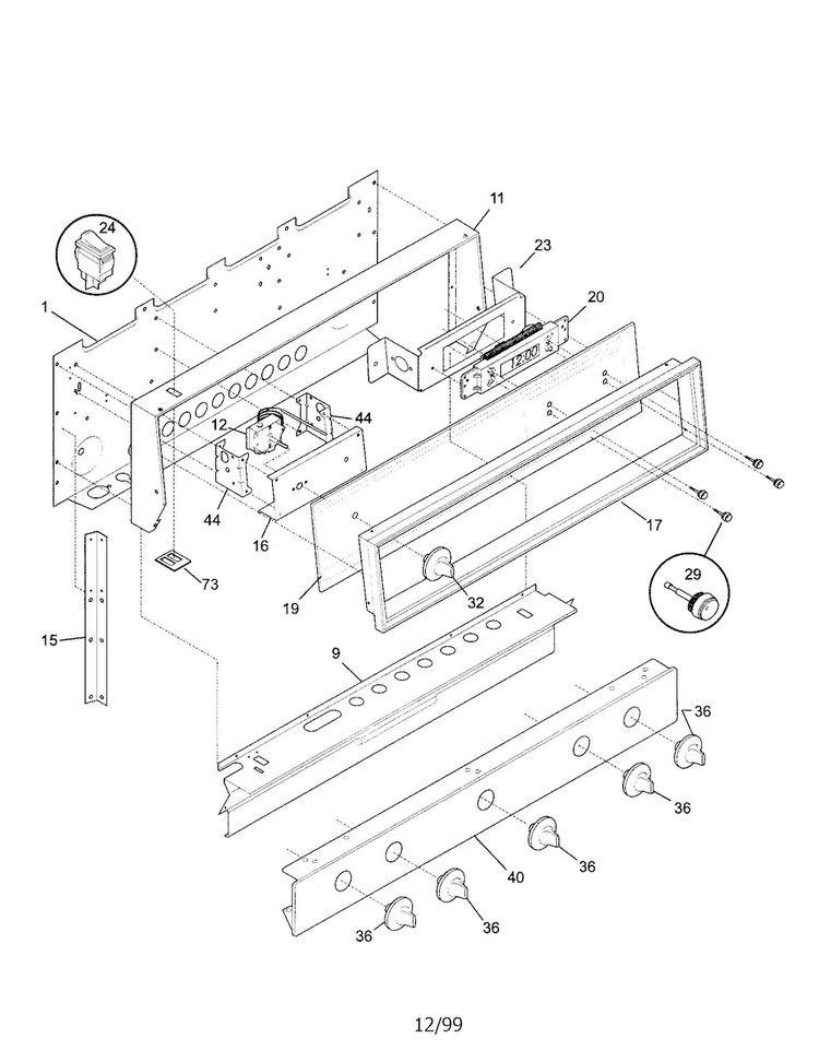Backguard Diagram and Parts List for TGF605WFW4  Tappan Range