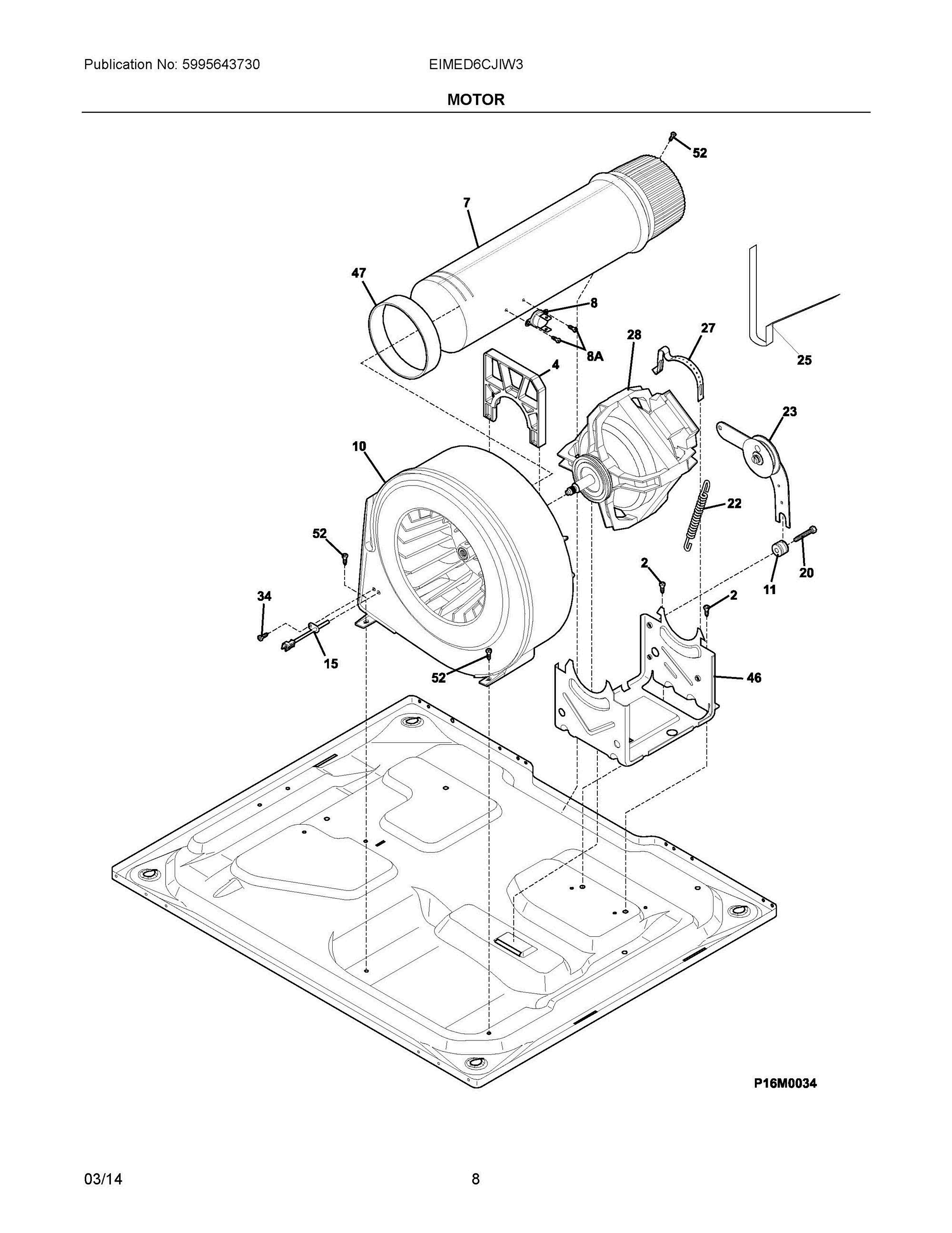 05 - MOTOR Diagram and Parts List for EIMED6CJIW3  Frigidaire Dryer