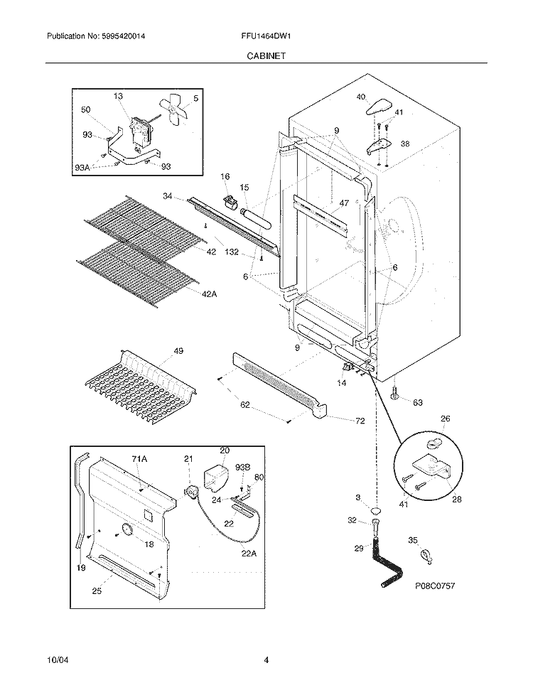 CABINET Diagram and Parts List for FFU1464DW1  Frigidaire Freezer