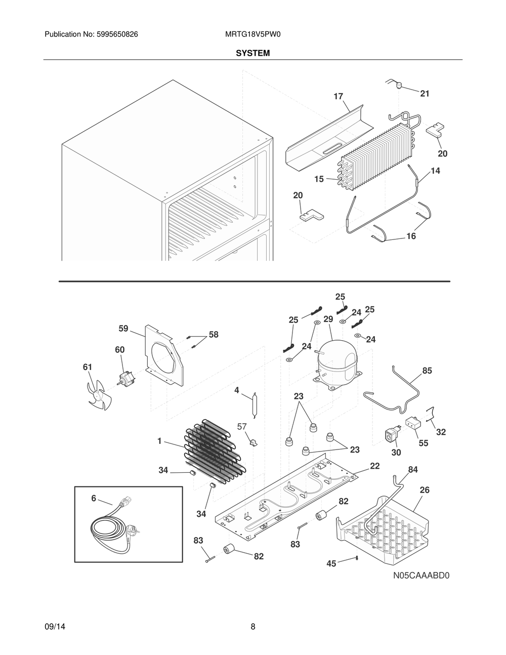System Diagram and Parts List for MRTG18V5PW0  Frigidaire Refrigerator