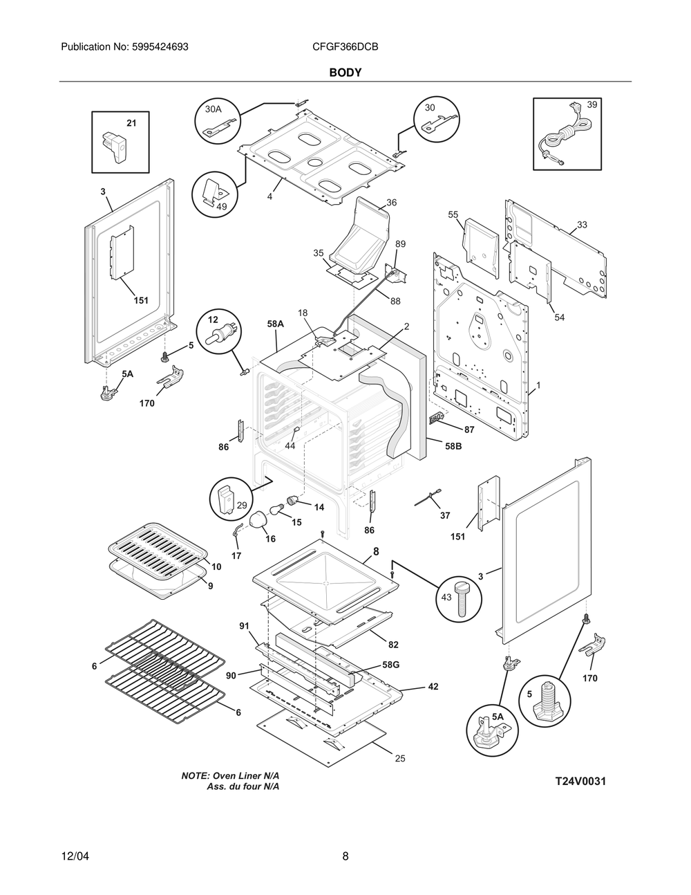 Body 2 Diagram and Parts List for CFGF366DCB  Frigidaire Range