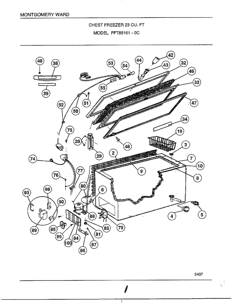 Chest Freezer 23 Cubic Feet Diagram and Parts List for 89161-0C  Frigidaire Freezer