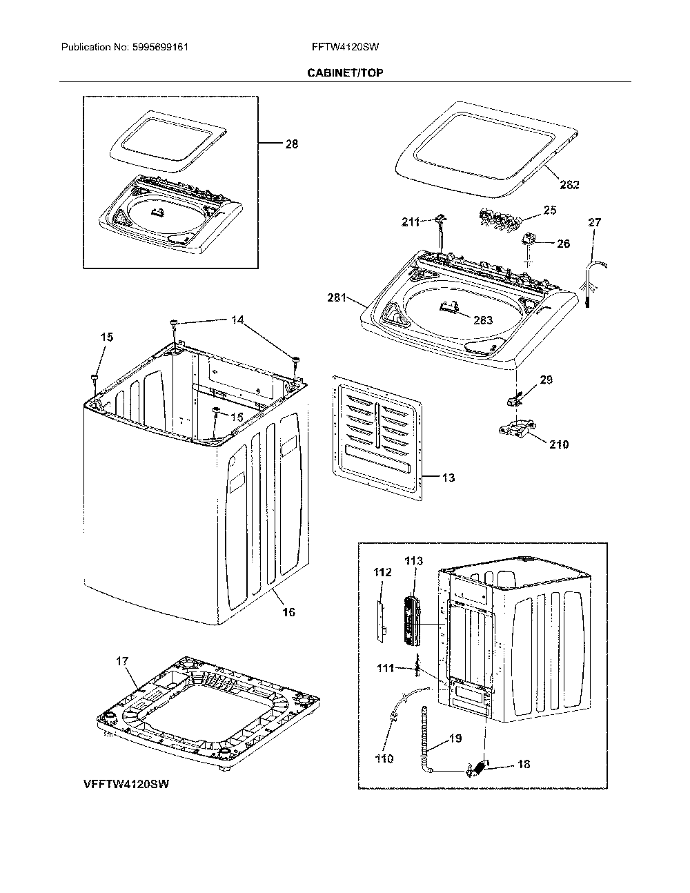 Cabinet/top Diagram and Parts List for FFTW4120SW0  Frigidaire Washer