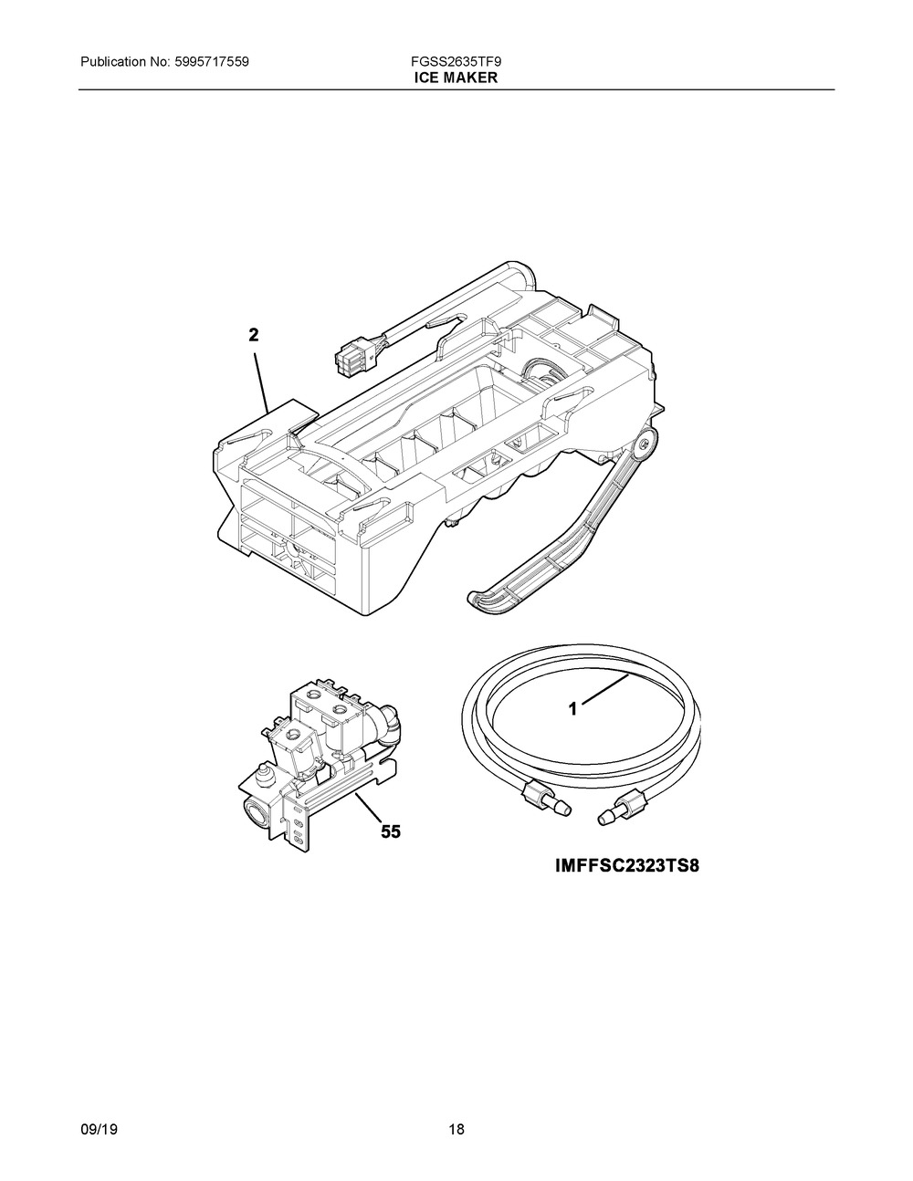 Ice Maker Diagram and Parts List for FGSS2635TF9  Frigidaire Refrigerator