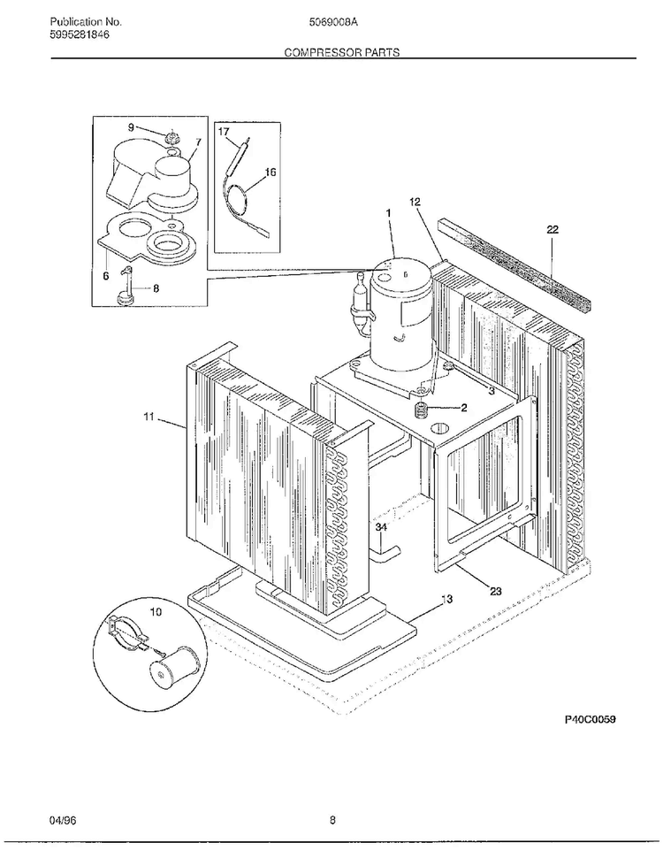 Compressor Parts Diagram and Parts List for 5069008A  Frigidaire Air Conditioner