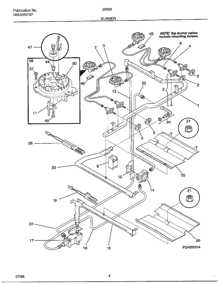 Burner Diagram and Parts List for 285860A  Frigidaire Range