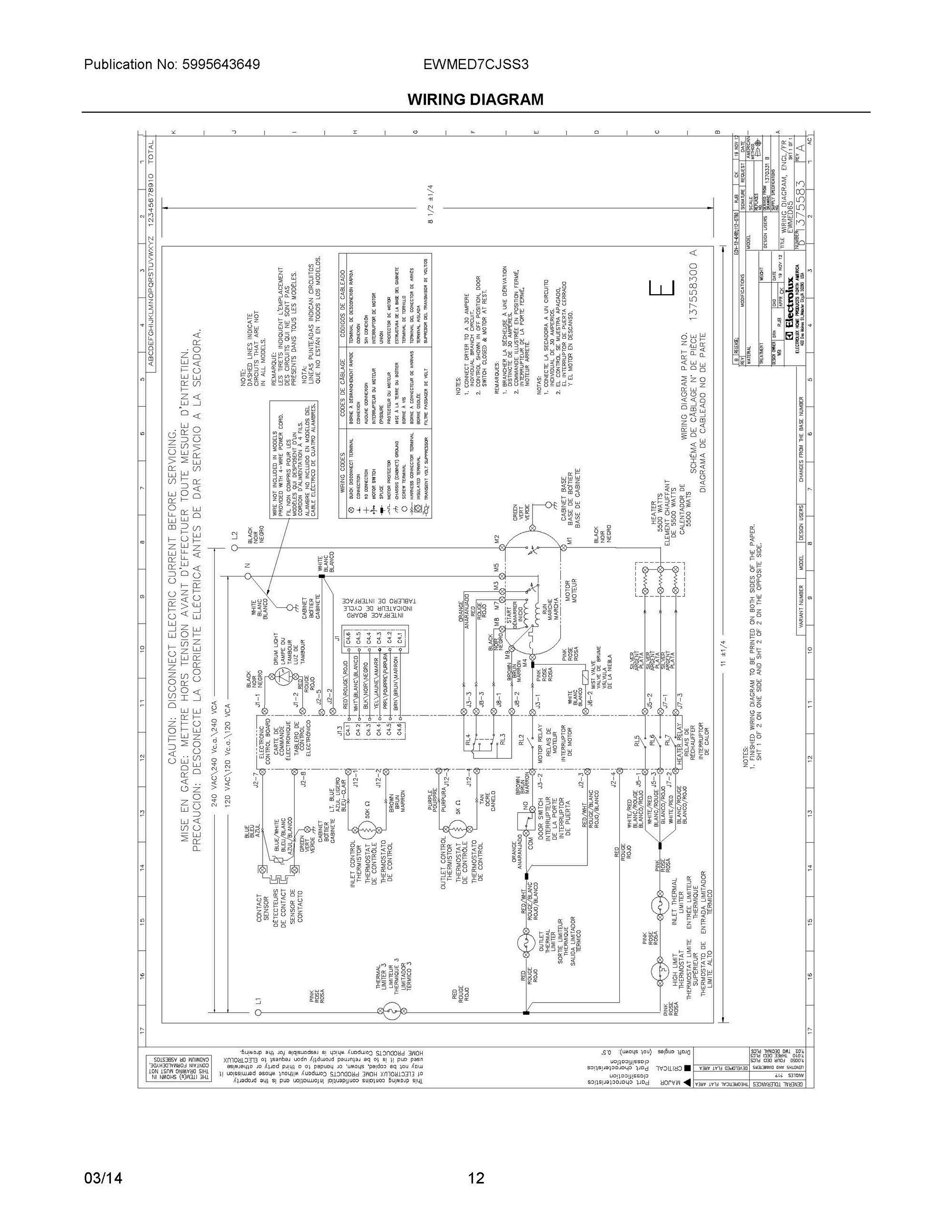 07 - WIRING DIAGRAM Diagram and Parts List for EWMED7CJSS3  Frigidaire Dryer