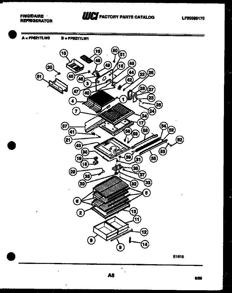 SHELVES AND SUPPORTS Diagram and Parts List for FPS21TLH0  Frigidaire Refrigerator