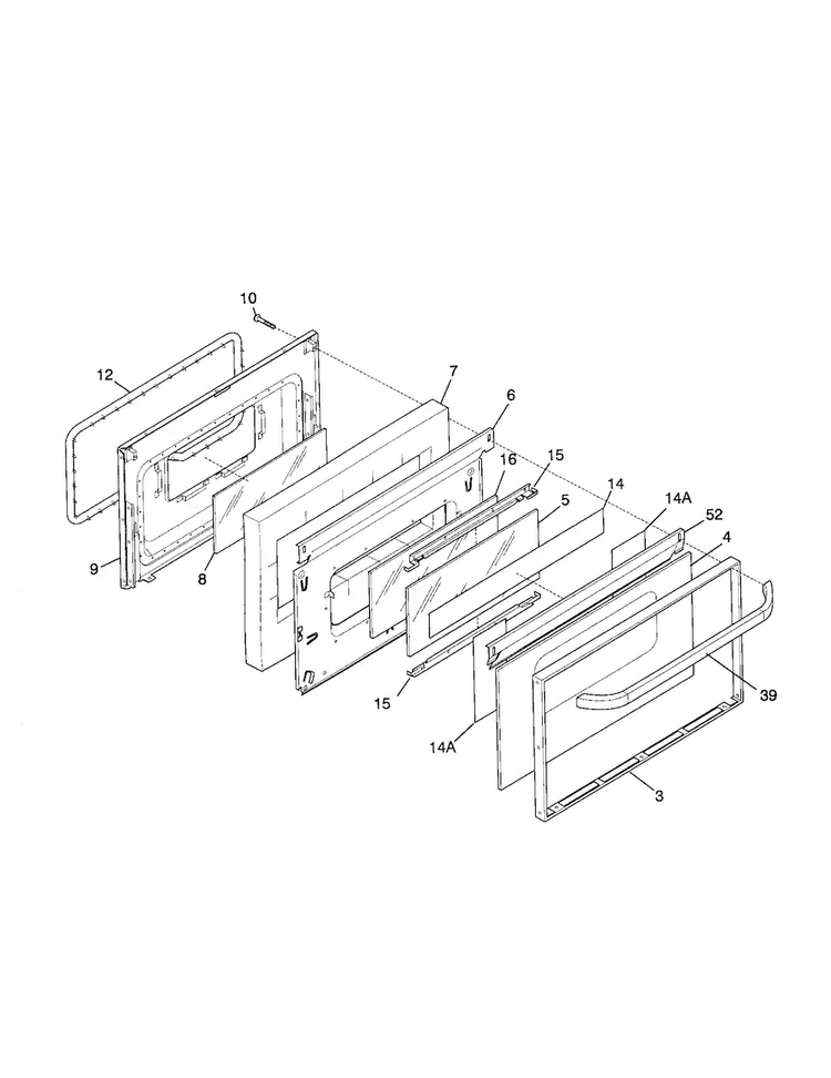 Door Diagram and Parts List for FEF365CGSD  Frigidaire Range