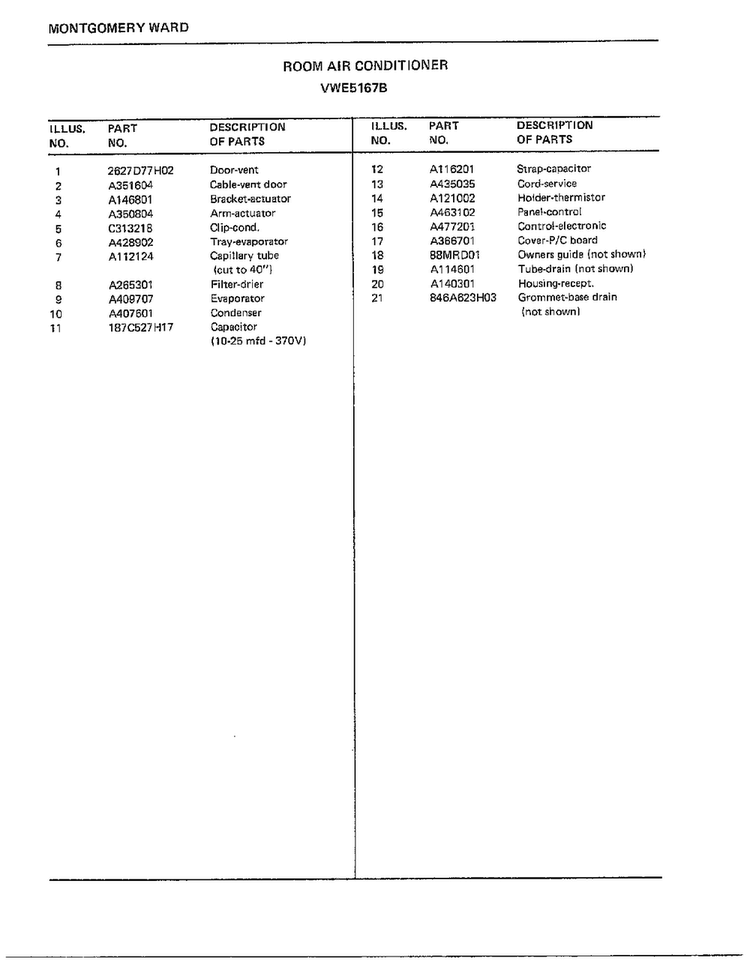 Room Air Conditioner Page 4 Diagram and Parts List for 5167B  Frigidaire Air Conditioner