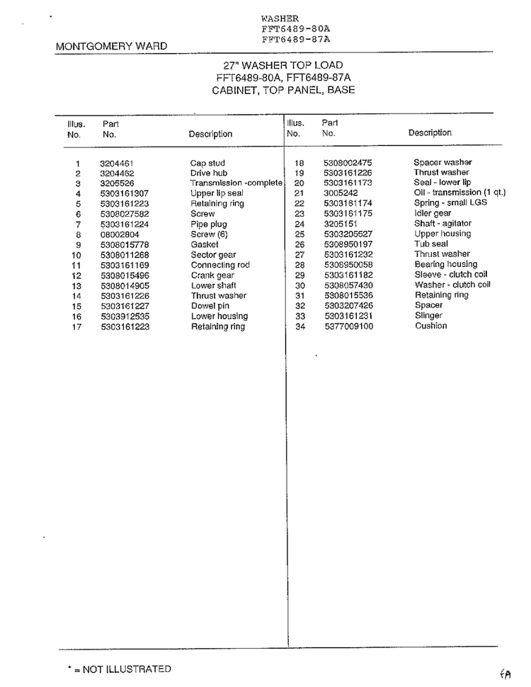 Transmission Page 2 Diagram and Parts List for 6489-80A  Frigidaire Washer