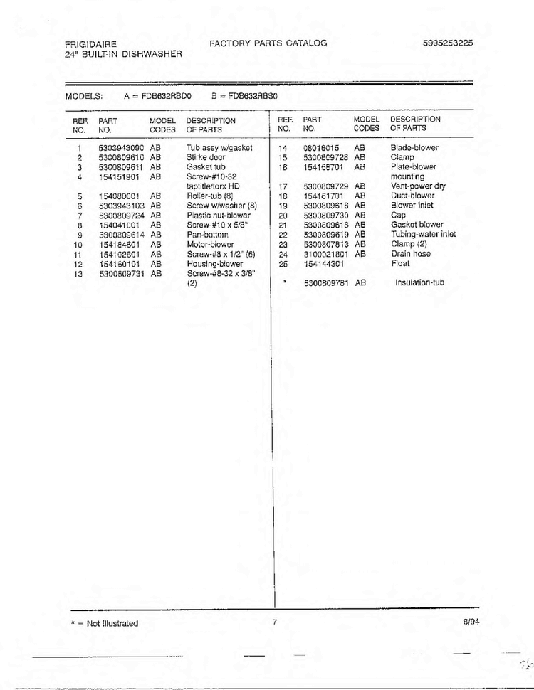 24" Built In Dishwasher Page 6 Diagram and Parts List for 763  Frigidaire Dishwasher