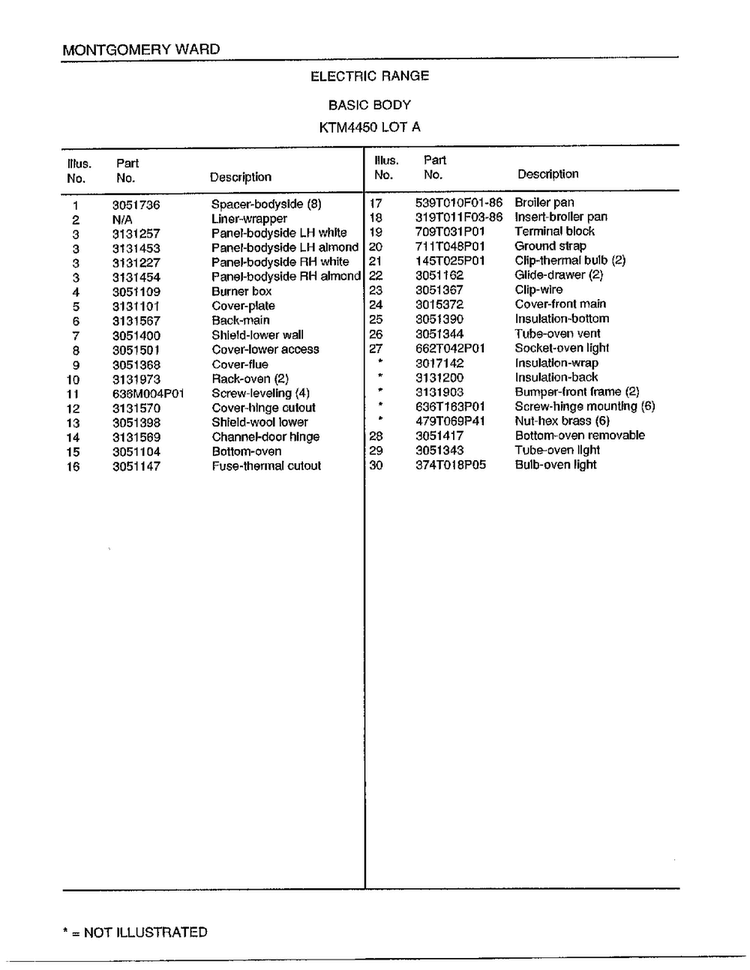 Electric Range/basic Body Page 2 Diagram and Parts List for 4450A  Frigidaire Range
