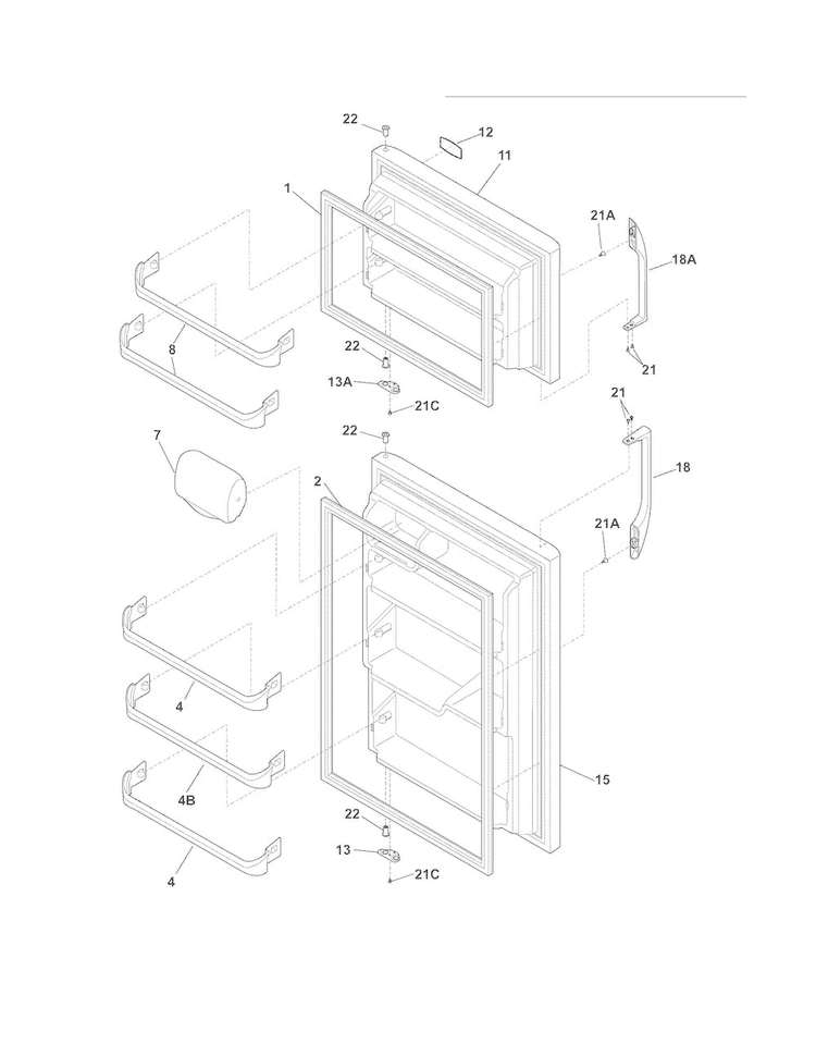 Doors Diagram and Parts List for FFHT1816LK7  Frigidaire Refrigerator