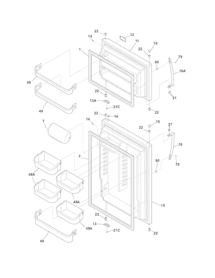 Doors Diagram and Parts List for LGHT1837LP7  Frigidaire Refrigerator