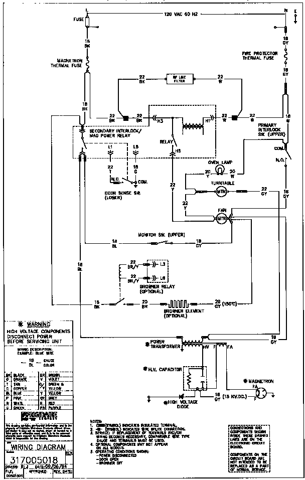Wiring Diagram Diagram and Parts List for SMS139T1B2 941354510 Tappan Microwave