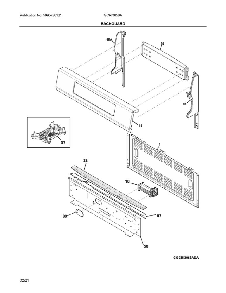 Backguard Diagram and Parts List for GCRI3058ADD  Frigidaire Range