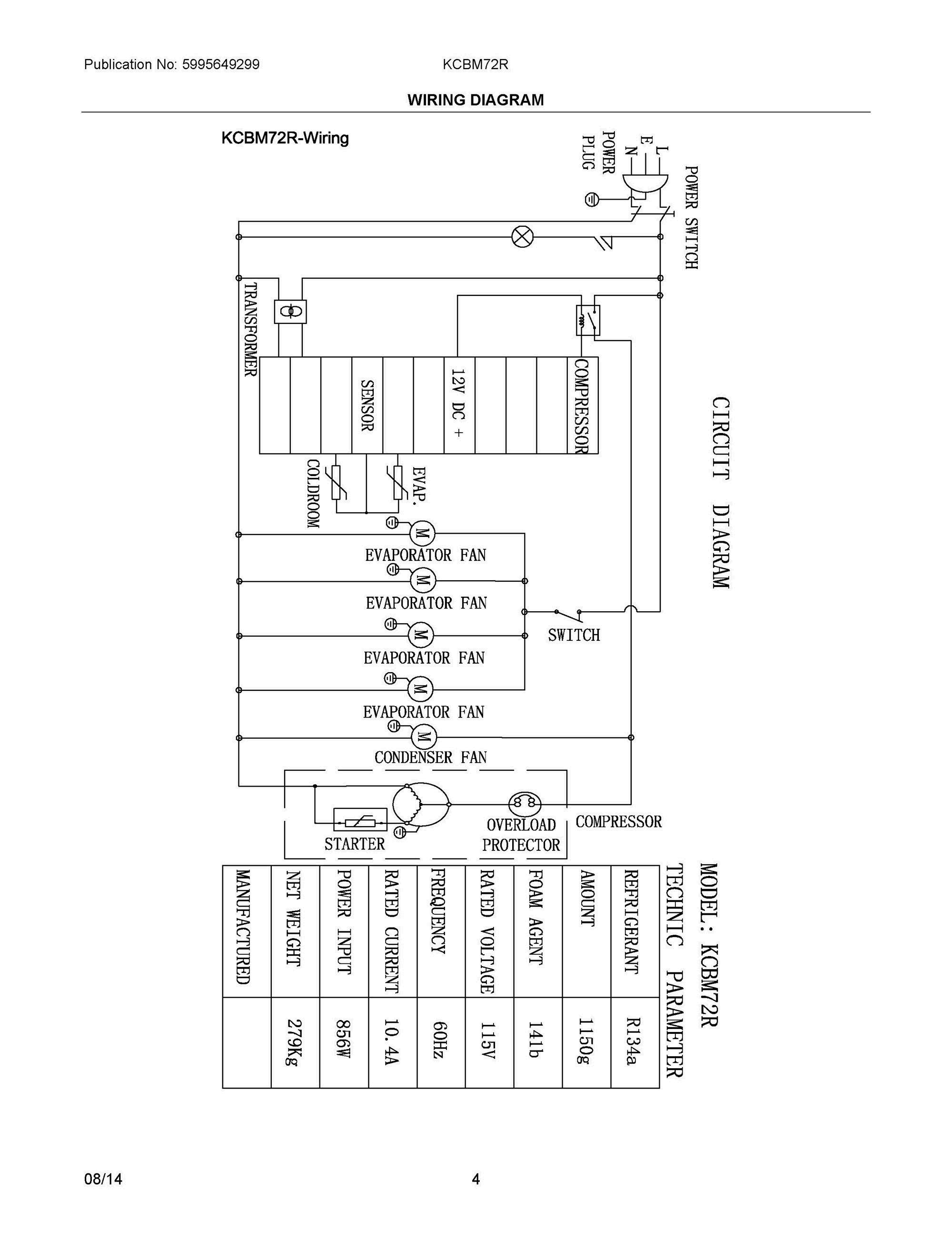 03 - WIRING DIAGRAM Diagram and Parts List for KCBM72R  Frigidaire Refrigerator