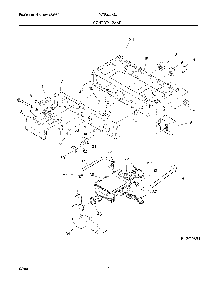 CONTROL PANEL Diagram and Parts List for WTF330HS0  Crosley Washer