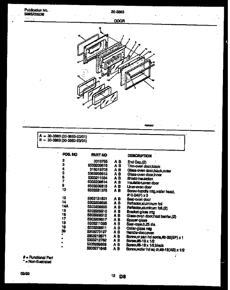 DOOR PARTS Diagram and Parts List for 30-3863-00-01  Tappan Range