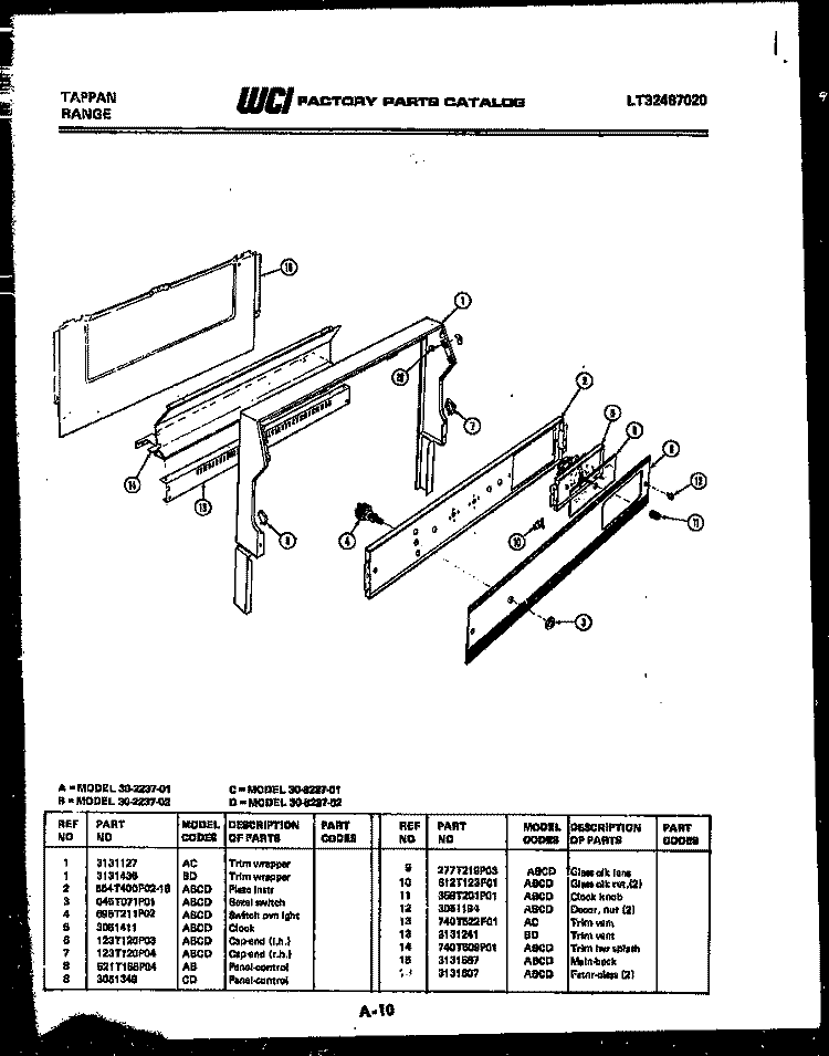 BACKGUARD Diagram and Parts List for 30-2237-00-02  Tappan Range