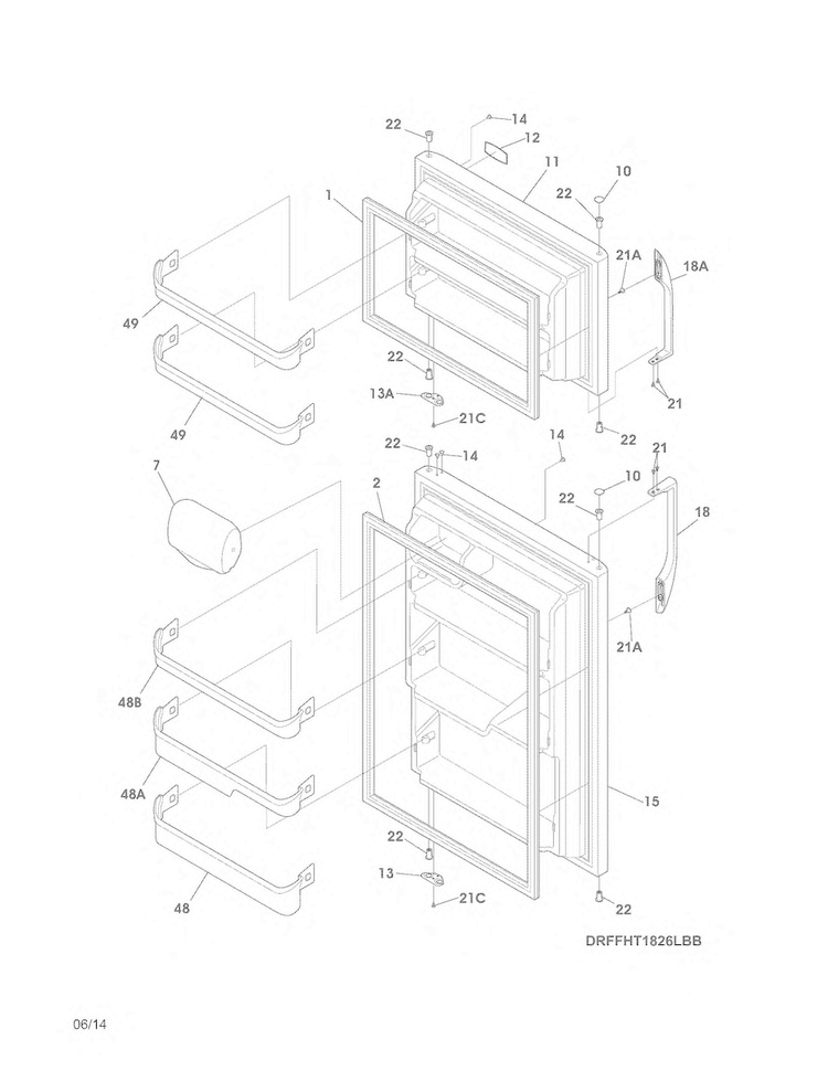 Doors Diagram and Parts List for FFHT1826LMC  Frigidaire Refrigerator