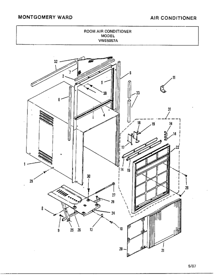 Air Conditioner Diagram and Parts List for 5057A  Frigidaire Air Conditioner