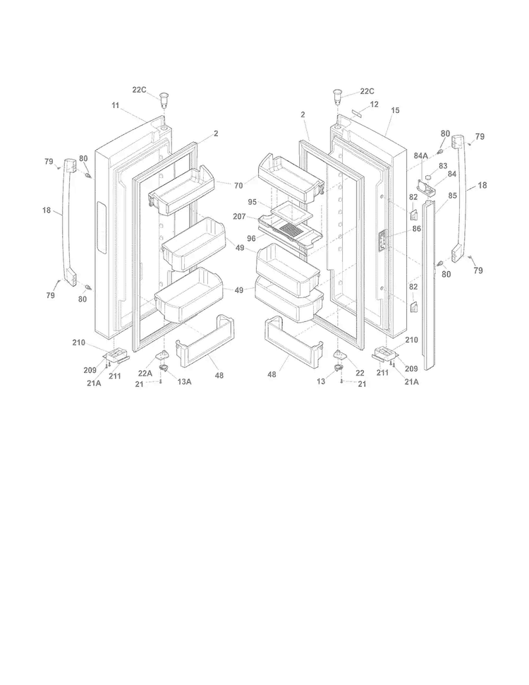 Fresh Food Doors Diagram and Parts List for EI23BC80KS2  Electrolux Refrigerator