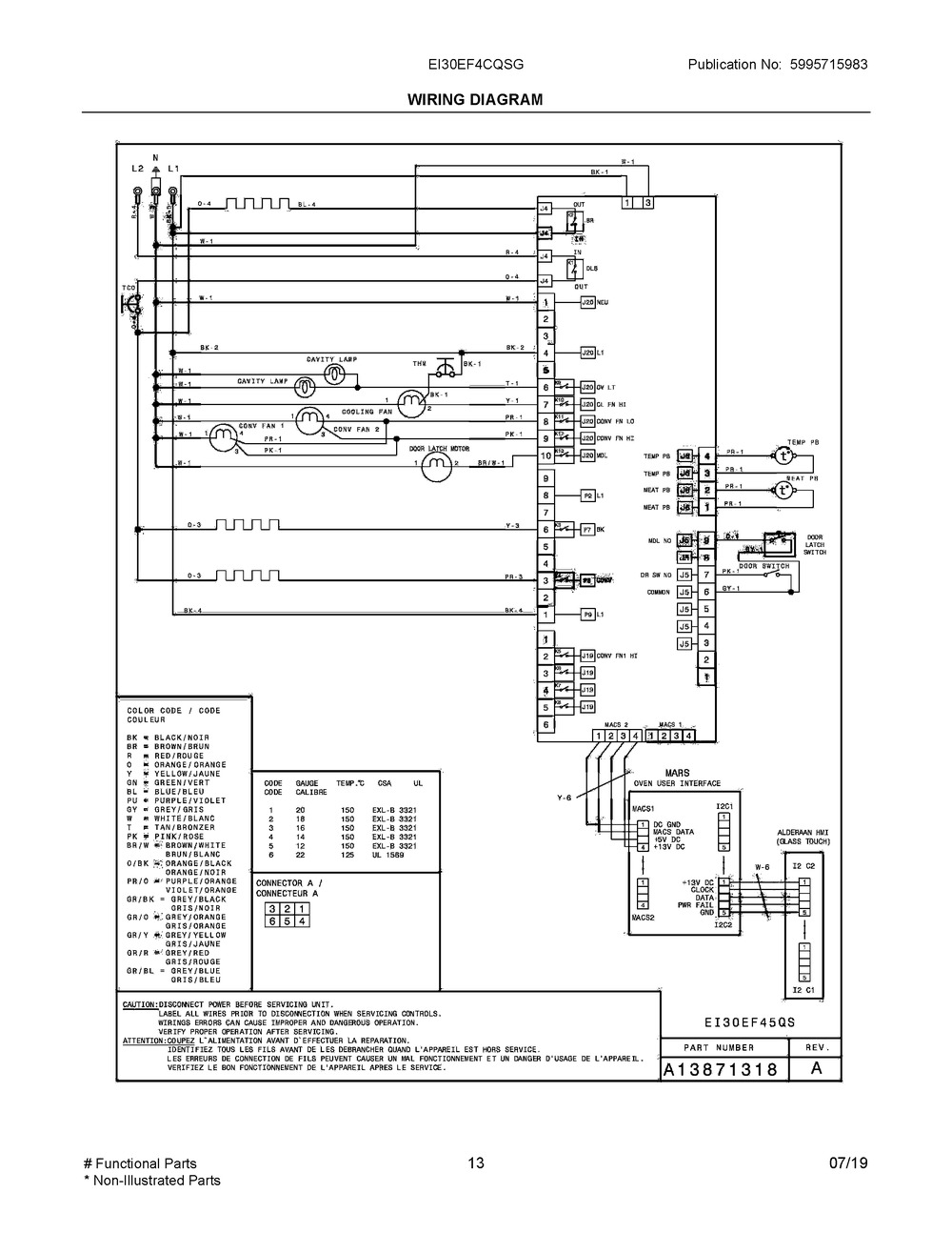 Wiring Diagram Diagram and Parts List for EI30EF4CQSG  Frigidaire Range