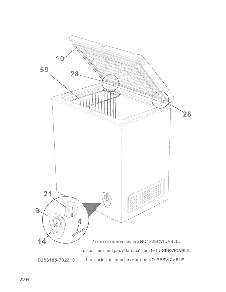 Replacement Parts Diagram and Parts List for 25312702410  Kenmore Freezer