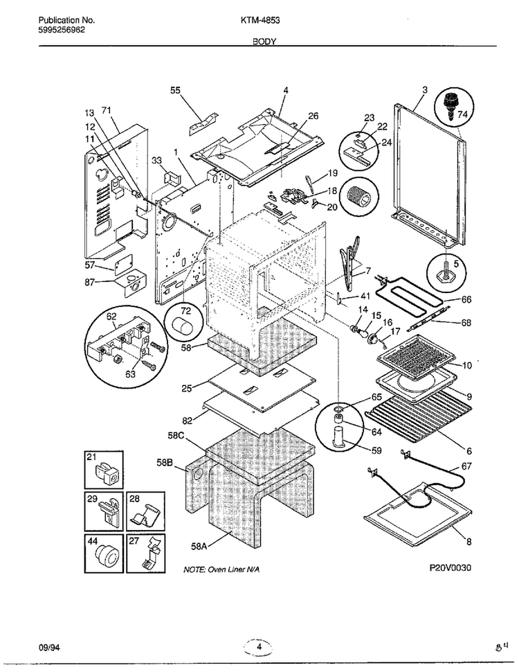 Body Diagram and Parts List for 4853  Frigidaire Range