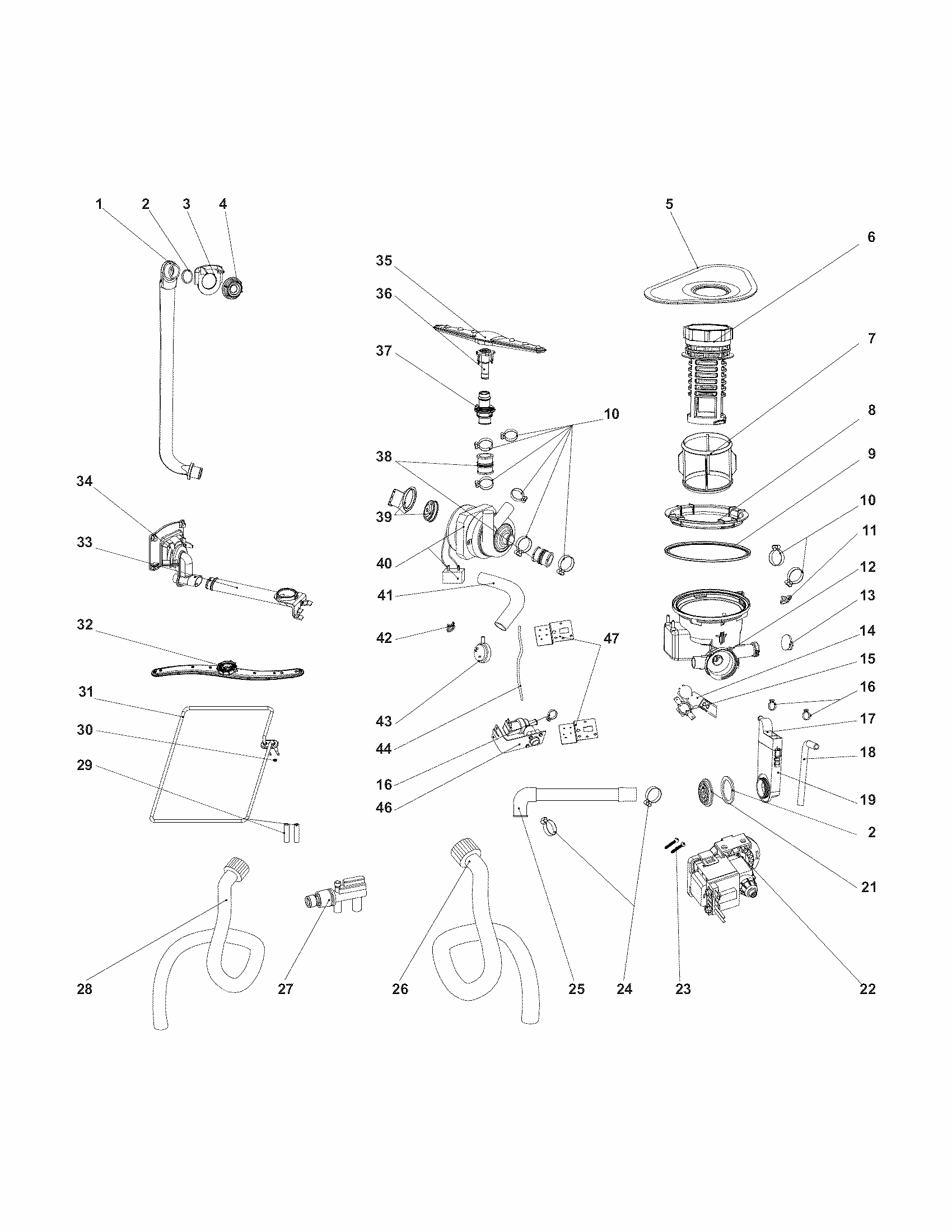 Motor & Pump Diagram and Parts List for 58714659110  Kenmore Dishwasher