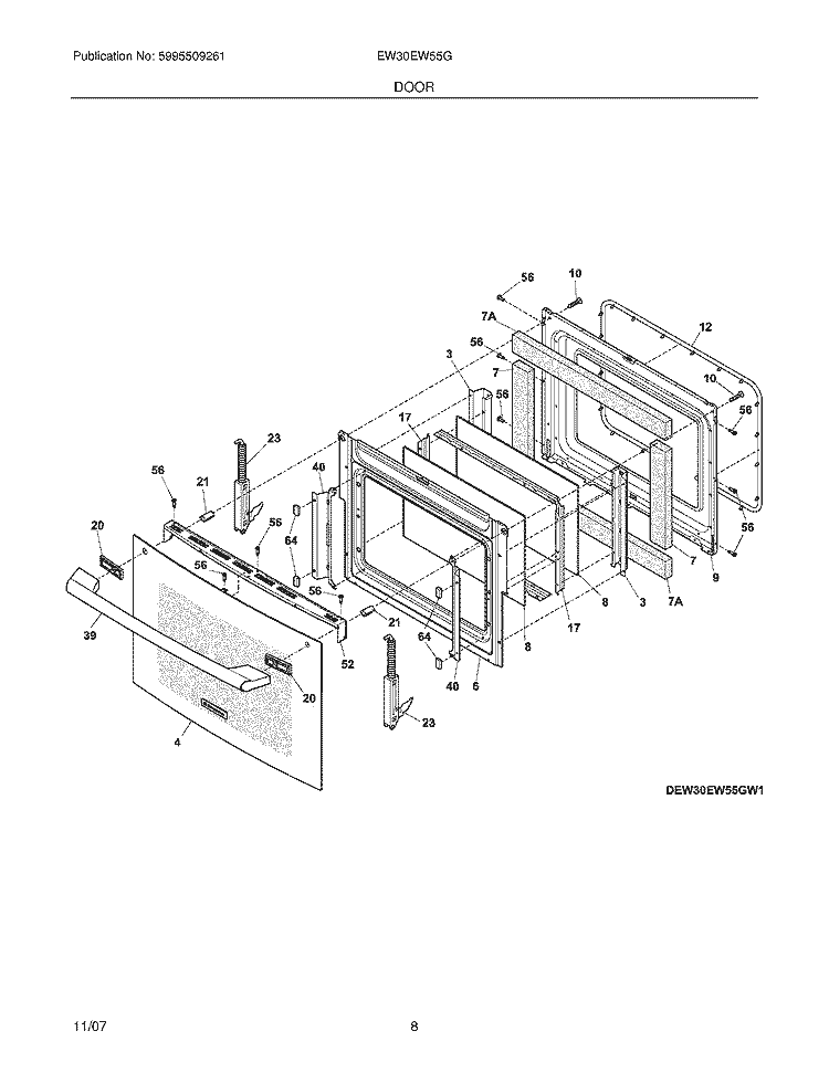 DOOR Diagram and Parts List for EW30EW55GB1  Electrolux Range