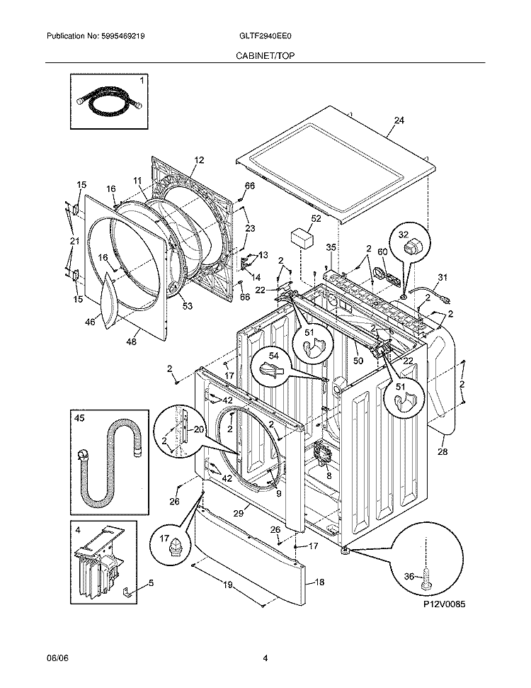CABINET / TOP Diagram and Parts List for GLTF2940EE0  Frigidaire Washer
