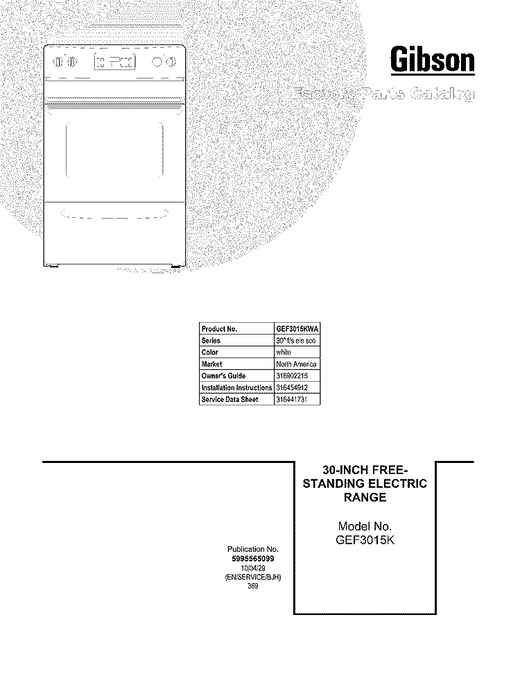 COVER Diagram and Parts List for GEF3015KWA  Gibson Range