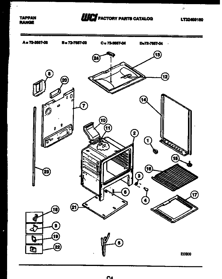 LOWER BODY PARTS Diagram and Parts List for 72-3657-00-04  Tappan Range