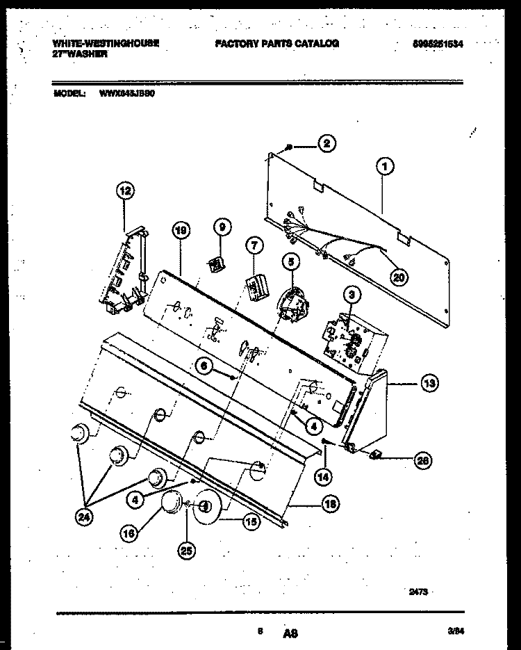CONSOLE AND CONTROL PARTS Diagram and Parts List for WWX645JBS0  Frigidaire Washer
